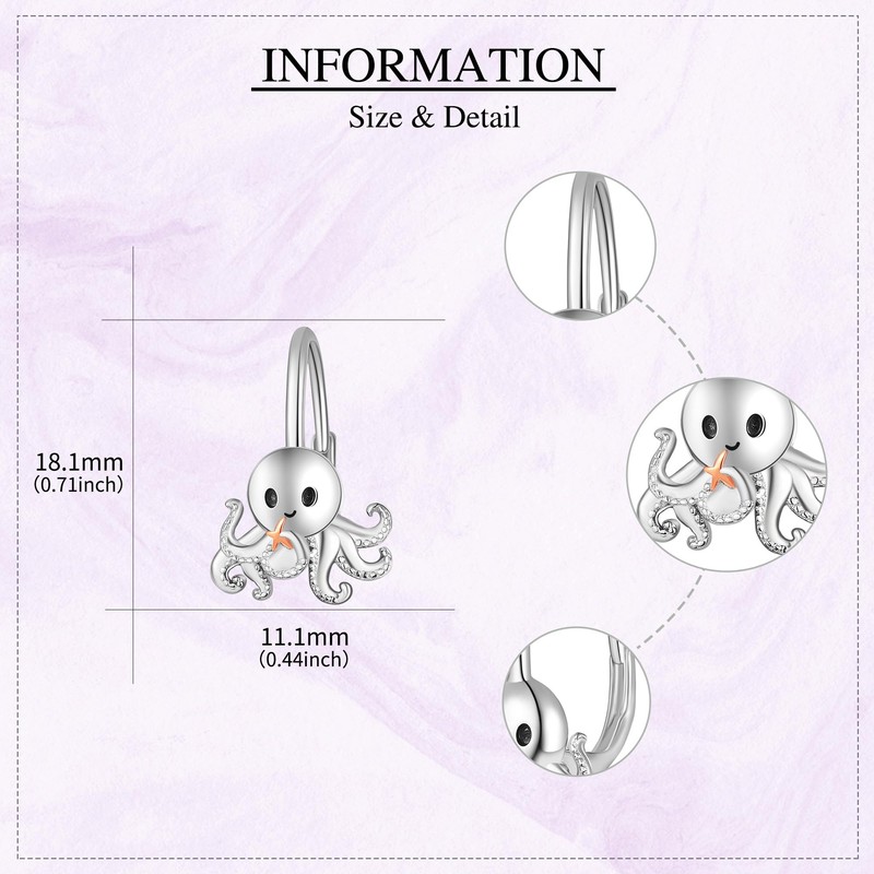 Octopus Earrings Sterling Silver Octopus Leverback Earrings Octopus Jewelry for