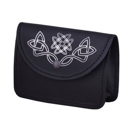 Black Kilt Belt Pouch with Celtic Embossed Silver100% Real Leather Sporran/Pouch