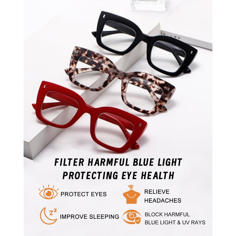 Hubeye 3 Pack Oprah Style Reading Glasses Oversized Readers Blue