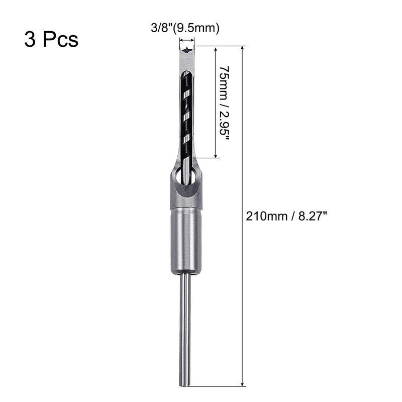 sourcing map 3pcs Square Hole Drill Bit 3/8"(9.5mm) High Carbon