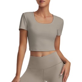 kakola Women Short Sleeve Tops Square Neck Solid Color T Shirts Fitted Casual Summer 2025 Trendy Basic Tees Cream