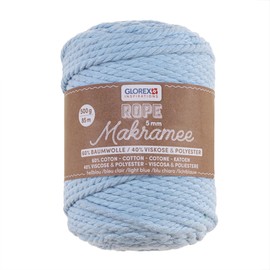 GLOREX 5 1007 23 - Macrame Rope 5 mm, 500 g, Light Blue, Length 85 m, Super Soft Textile Yarn Made of 60% Cotton, 40% Viscose, for Crocheting, Knitting, Knotting and Textile Designing