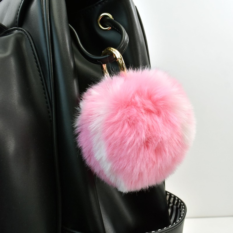 Furry Tennis Ball Keychain - Pink