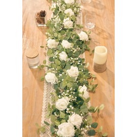 Anna's Whimsy - Guirnalda de eucalipto Artificial de 5.91 pies con Flores, Flor Falsa Rosa Gypsophila, Guirnalda de vegetación Floral sintética para Boda, Primavera, hogar, Fiesta, Manualidades