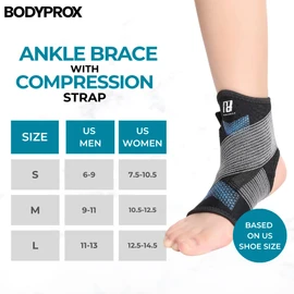 Bodyprox Tobillera para mujer y hombre, soporte de tobillo con correa de compresión ajustable para tobillo esguince y recuperación de lesiones y más. (Mediano)