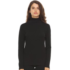 100% Merino Wool Womens Long Sleeve Midweight Turtleneck - Warm Sweater - Fold-Over Turtleneck - Black - X-Large