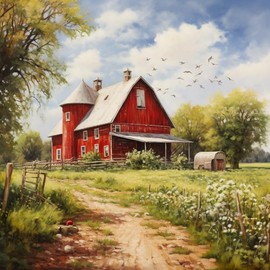 5D Diamond Art Painting Kits by Number for Adults Cottage Red Barn Diamond Art Painting Full Round Drill Crystal Rhinestone Embroidery Craft Kits for Home Wall Decor Kits 35x35cm