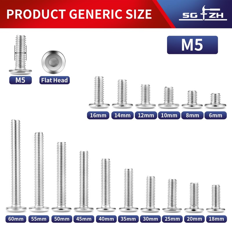 M5 x 8mm 10Pcs Flat Head Hex Socket Cap Screws