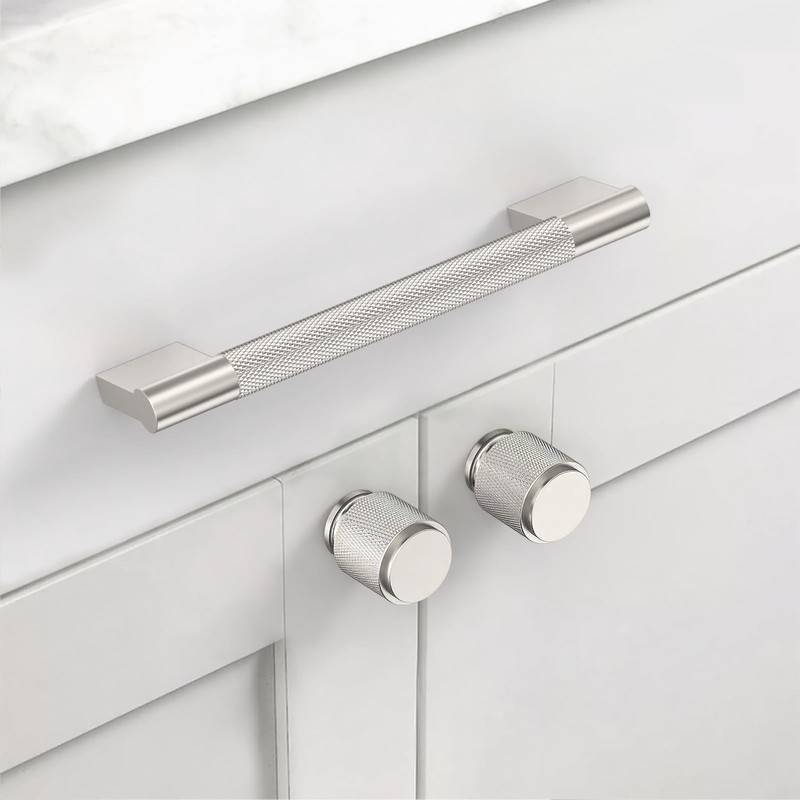 Asidrama 10 Pack 5 Inch(128mm) Brushed Satin Nickel Knurled Kitchen