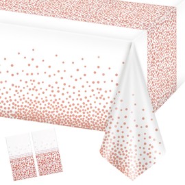 Dokeno Pack of 2 Rose Gold Polka Dot Tablecloths, Waterproof and Reusable Plastic Tablecloth, Table Decoration Birthday, 137 x 273 cm Rectangular Party Tablecloth for Celebrations, Weddings and