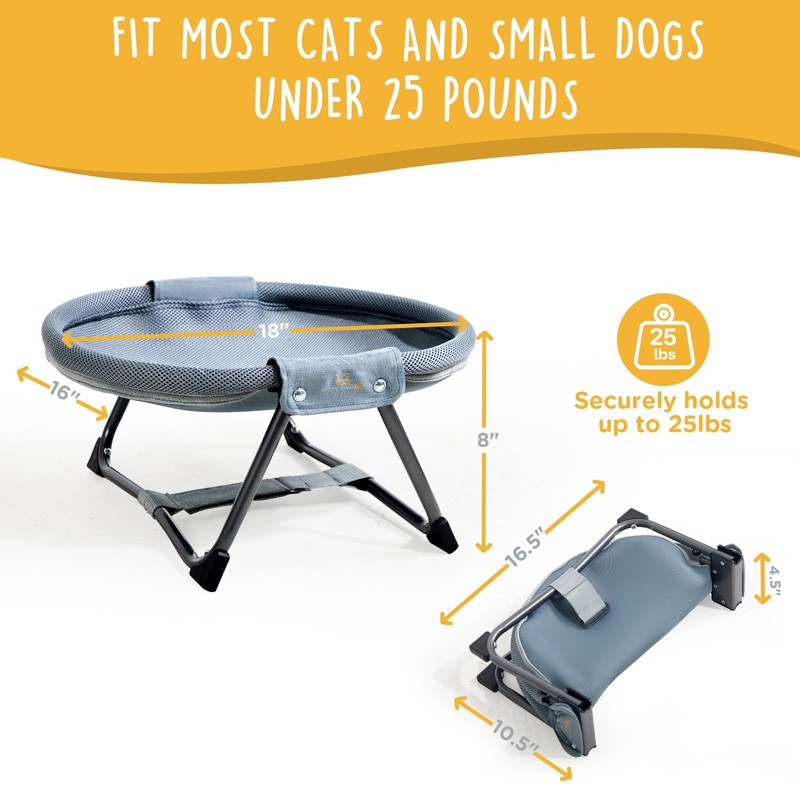 KITTY KINGDOM Elevated Cat Hammock Bed, Foldable No-Assembly Cat Bed