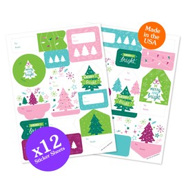 Big Dot of Happiness Merry and Bright Trees - Assorted Colorful Whimsical Christmas Party Gift Tag Labels - to and from Stickers - 12 Sheets - 120 Stickers