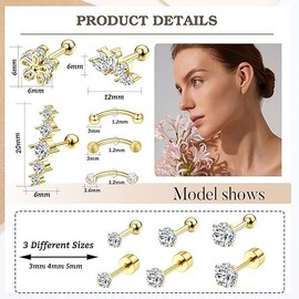 Generic - 27 aretes de cartílago de 16 g para mujeres y hombres, acero inoxidable, para hélice, tragus, piercing de caracola, joyería dorada, Acero inoxidable, Circonia cúbica