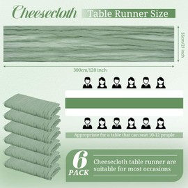 6 Pack Sage Green Cheesecloth Table Runner, 10Ft Boho Gauze Table Runner 21×120 Inch Rustic Romantic Long Table Runner for Wedding Party Bridal Shower Thanksgiving Christmas Decoration
