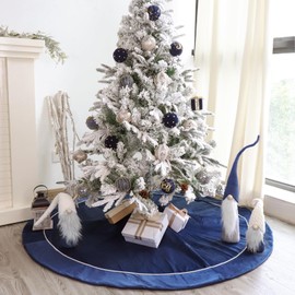 Bunny Chorus Christmas Tree Skirt, 60 inches Velvet Fur Plush Blue Tree Skirt, Xmas Tree Skirts for Merry Christmas Party Rustic Vintage Christmas Tree Decorations