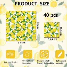 Glamifyr Pack of 40 Lemon Napkins Perfect for Birthdays, Parties, Weddings, Communion and Celebrations, Napkins Lemon Motif Decoration Napkins Summer 33 x 33 cm
