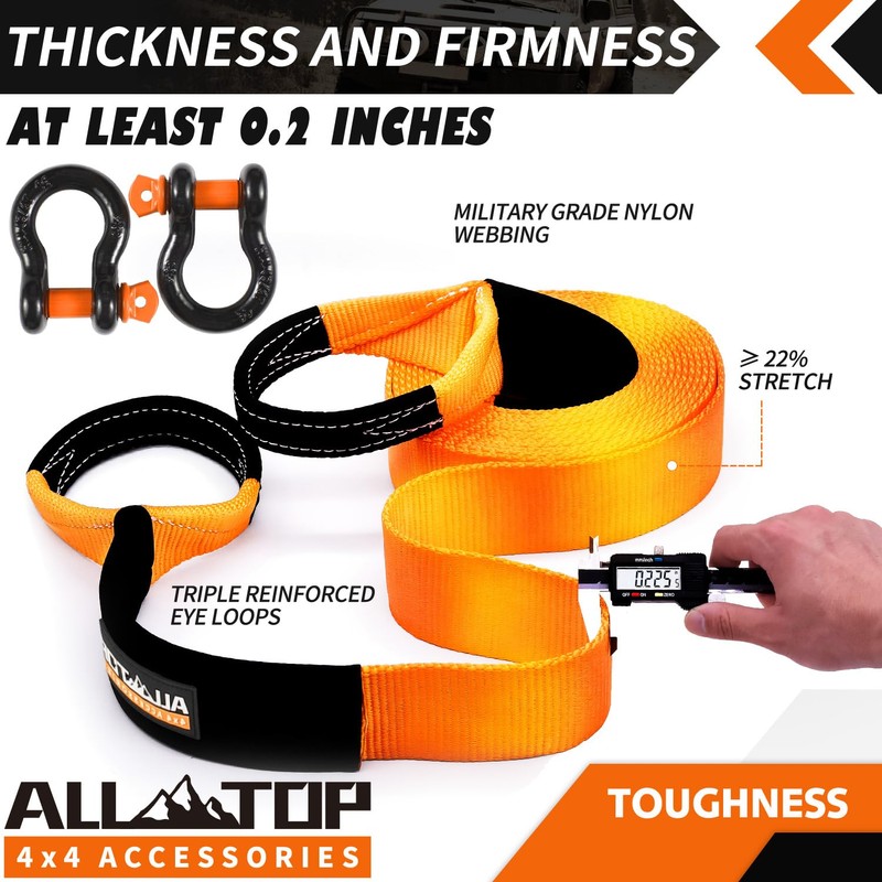 ALL-TOP Heavy Duty Tow Strap Recovery Kit: 3 inch x