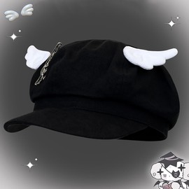 ZYOOFOV Mine Style Hat, Newsboy Cap, Beret, Cross Decoration, Clip, UV Cut, Cute, Flat Cap, Subculture Type, Thin, Small Face Effect, blue