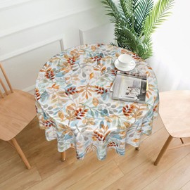 GOLIANDA Fall Round Tablecloth Orange Blue Watercolor Eucalyptus Leaf Fall Decorations 70 Inch Table Cloth Polyester Thanksgiving Autumn Harvest Table Cover for Picnic Kitchen Decor Outdoor Indoor