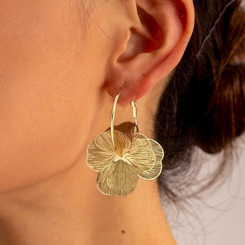 Gold Flower Earrings For Women Silver Dangle Statement Trendy Hoop