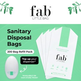 Fab Little Bag Sanitary Disposal Bags - Refill Pack of 200 Bags for Dispenser (Dispenser Sold Separately) - for Tampons, Sanitary Towels, Feminine Hygiene Products - No Mess, No Odour, Sealable