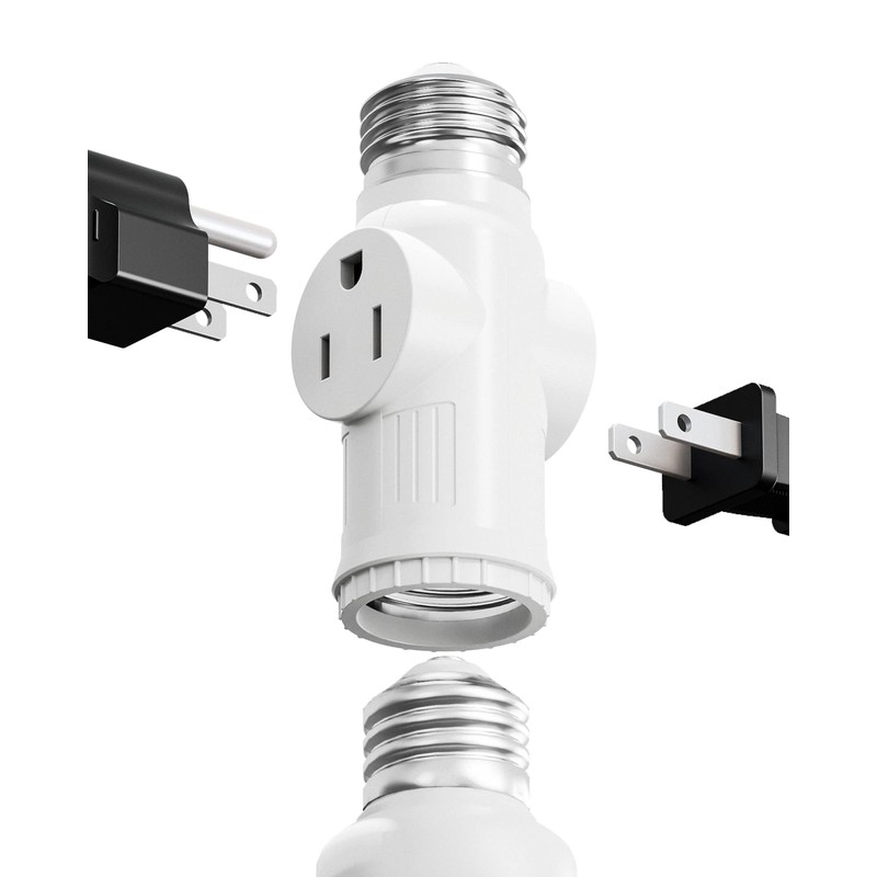 2-Pack Light Socket to Plug Adapter, JACKYLED E26/E27 3 Prong