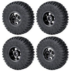 JGGZONE 4PCS 1.3" Beadlock Wheel Tires Set Aluminum 1.3inch Beadlock Wheel Hub Wheel Rim ＆ 70mm/2.76inch Rubber Crawler Tires for 1/18 1/24 RC Crawler Car SCX24 TRX4M Upgrade Parts (Black)