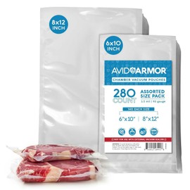 Avid Armor Chamber Vacuum Sealer Bags – 6x10" & 8x12" – 280 Pack – Heavy Duty Commercial Grade, BPA-Free Pouches for Sous Vide, Food Preservation, Meat Storage, Freezing, and Long-Term Storage