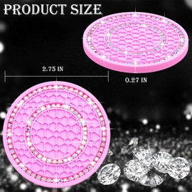 MEAJOO 2PCS Bling Crystal Rhinestone Cup Holder Coaster, 2.75 inch Soft Silicone Anti-Slip Shockproof, Car Cup Holder Insert Coasters, Universal Car Interior Accessories for Women (Pink & Colorful)