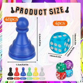 52pcs Multicolor Board Game Pieces, Game Pawns Include 48 Chess Pieces and 4 Dices Game Pieces for Board Games Plastic Chess Checkers Game Components Table Marking