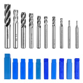 Riloventa 10 Pieces 4 Flute End Mill Cutter High Speed Steel CNC Router Bit Straight Shank Drill Bits CNC Router Bits Groove Cutter Metal with Storage Box for 2/3/4/5/6/7/8/9/10/12mm