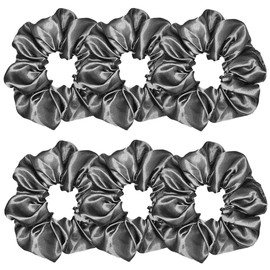 Sufermoe 6 Pcs Satin Silk Hair Scrunchies, Dark Grey (4.5 Inch) - Hair Ties for Women and Girls, Hair Accessories