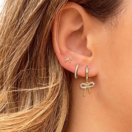 Gold Bow Earring Sets for Multiple Piercing Small Huggie Hoops Earring Stacks Cartilage Piercing Earrings Dainty Gold Jewelry Gift for Women Girls Trendy