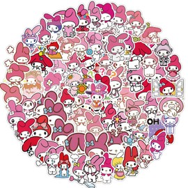 YUYIYULE 100pcs My Melody Stickers Aesthetic Waterproof Stickers Luggage Skateboard Water Bottle Stickers Decal Bicycle Bumper Snowboard Decorate Gift.