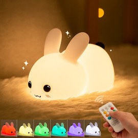 ANGKMA ANGKMA Nachtlicht Kinder, 7 Farben LED Nachttischlampe Babyzimmer, Silikon Stilllicht Dimmbar Touch fr Geschenke fr M?dchen, Cute Nachtlampe Kinderzimmer (Kaninchen)