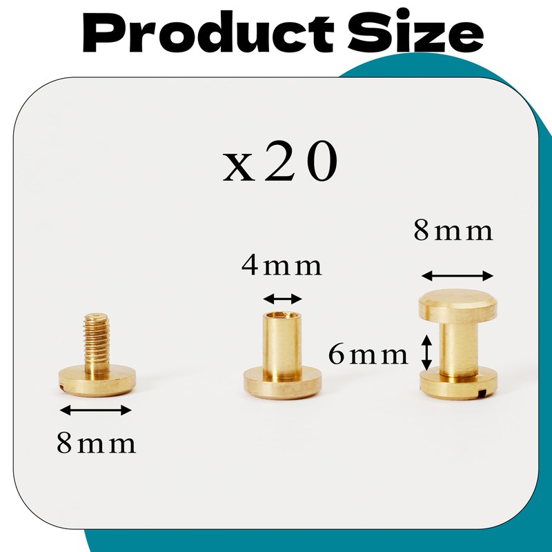 Zhooooonglf Brass Chicago Screws 8×4×6mm 20Pack Rivets Bookbinding Stud Screws