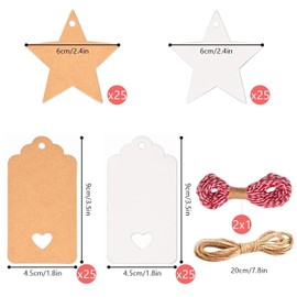 Alintor 100 Kraft Paper Christmas Gift Tags with Heart Labels for Name Cards, Wedding, Birthday or Greeting Cards, DIY for Valentine’s Day