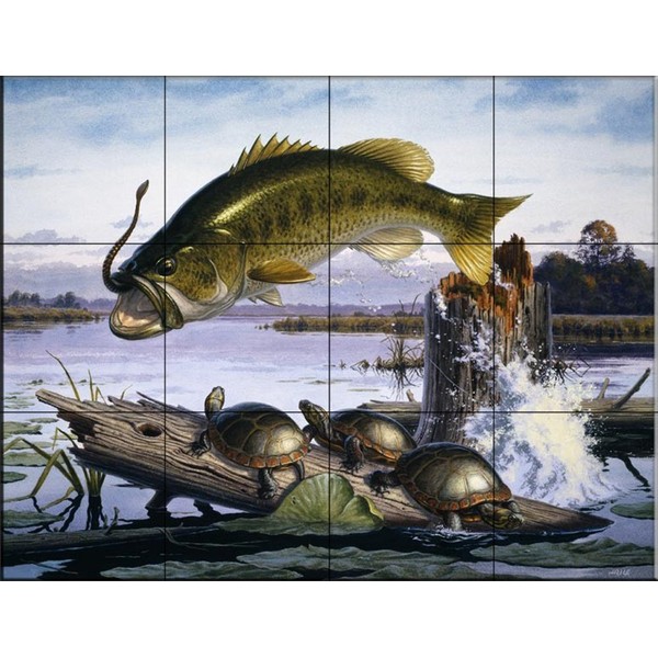 Ceramic Tile Mural - Largemouth Bass and Turtles - by John Rice