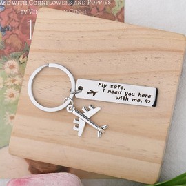Airplane Keyring Pilot Gifts for Husband Boyfriend Long Distance Relationship Gifts for Men Girlfriend Wife Valentines Birthday Gifts for Travel Lovers Fly Safe I Need You Here with Me Keychain