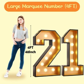 Biapian 4FT Marquee Light Up Numbers 21,Black Gold Giant Marquee Mosaic Numbers Frame Marquee Numbers for 21th Birthday Decorations, Birthday Party,Mosaic Number 21,DIY Frame Pre-Cut Foam Board Kit