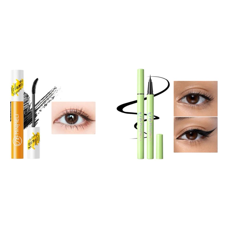 Kit Minimeli: Mascara Pestañas Voluminizadora Efecto Lash Negro + Delineador