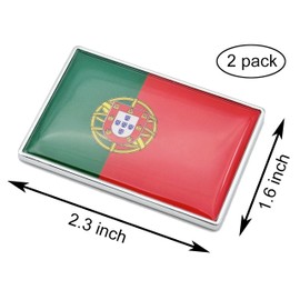 LLBFHH 2 Pcs Portugal Portuguese Flag Car Stickers Chrome Decals, 2.3 x 1.6 Inch Metal Truck Stickers, Patriotic Car Emblem.