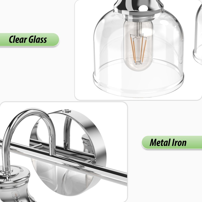 PHIXART 3 Lights Bathroom Vanity Light Fixtures, Chrome Traditional Classic