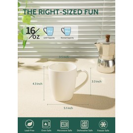 Sweese Porcelain Coffee Mugs - 16 Ounce (Top to the Rim) for Coffee, Latte, Tea, Cocoa, Set of 4, White