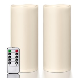 Lumeavetra 5" x 12" Large Waterproof Outdoor Flameless Candles Battery Operated LED Pillar Candles for Indoor Outdoor Lanterns, Off White, Long Lasting, Set of 2