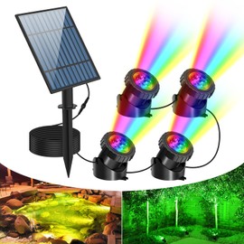 T-SUN Solar Pond Lights, 4-in-1 RGB Underwater Pond Light, Color Changing Submersible Fountain Lights, Solar Fish Tank Light Adjustable Lighting Angle for Garden Fountain, Pond, Pool Decoration