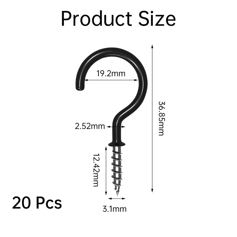 strrng 20pcs Metal Ceiling Hooks Wall Hooks- Cup Screw in