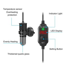 DONGKER Mini Aquarium Heater,20W Small Submersible Heater Proof Quartz Glass W/LED Digital Temperature Controller &Thermostat &Explosion-Proof for Under 5 L Marine Saltwater Freshwater