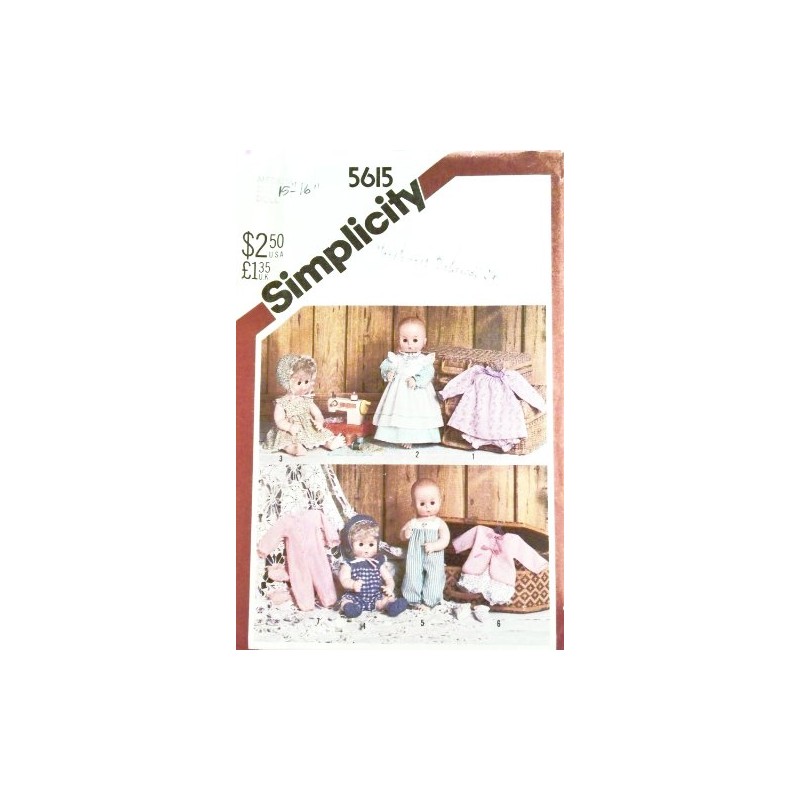 Simplicity Crafts Pattern 5615 ~ Wardrobe for Baby Dolls