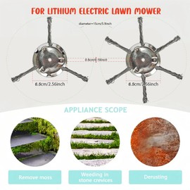 BAIURE 6 Inches Steel Wire Grass Trimmer Head, Universal Steel Wire Trimmer Head Replacement,0.5cm/0.2in Installation Size, Suitable for Small Rechargeable Lawn Mowers (3 Blades)